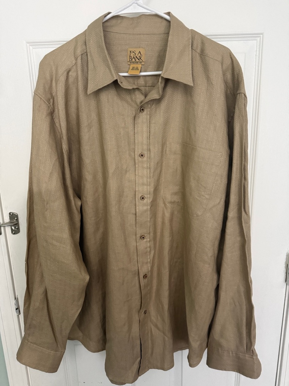 Jos. A. Bank 100% Linen Men's Light Brown Long-Sleeve Button-Up Shirt